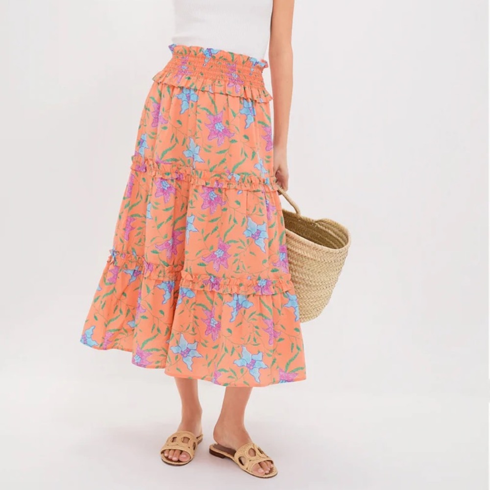 New: Hyacinth House Orange Multi Floral Smocked Odette Maxi Skirt. Size xs